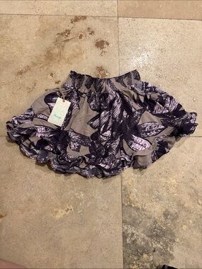 Maaji Gray & Black Ruffle Mini Skirt with Floral Print